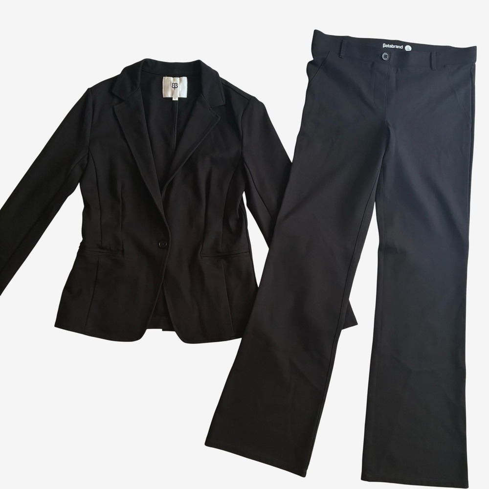 Betabrand Blazer Pant Suit Women Large Black Professional Career Comfort Office